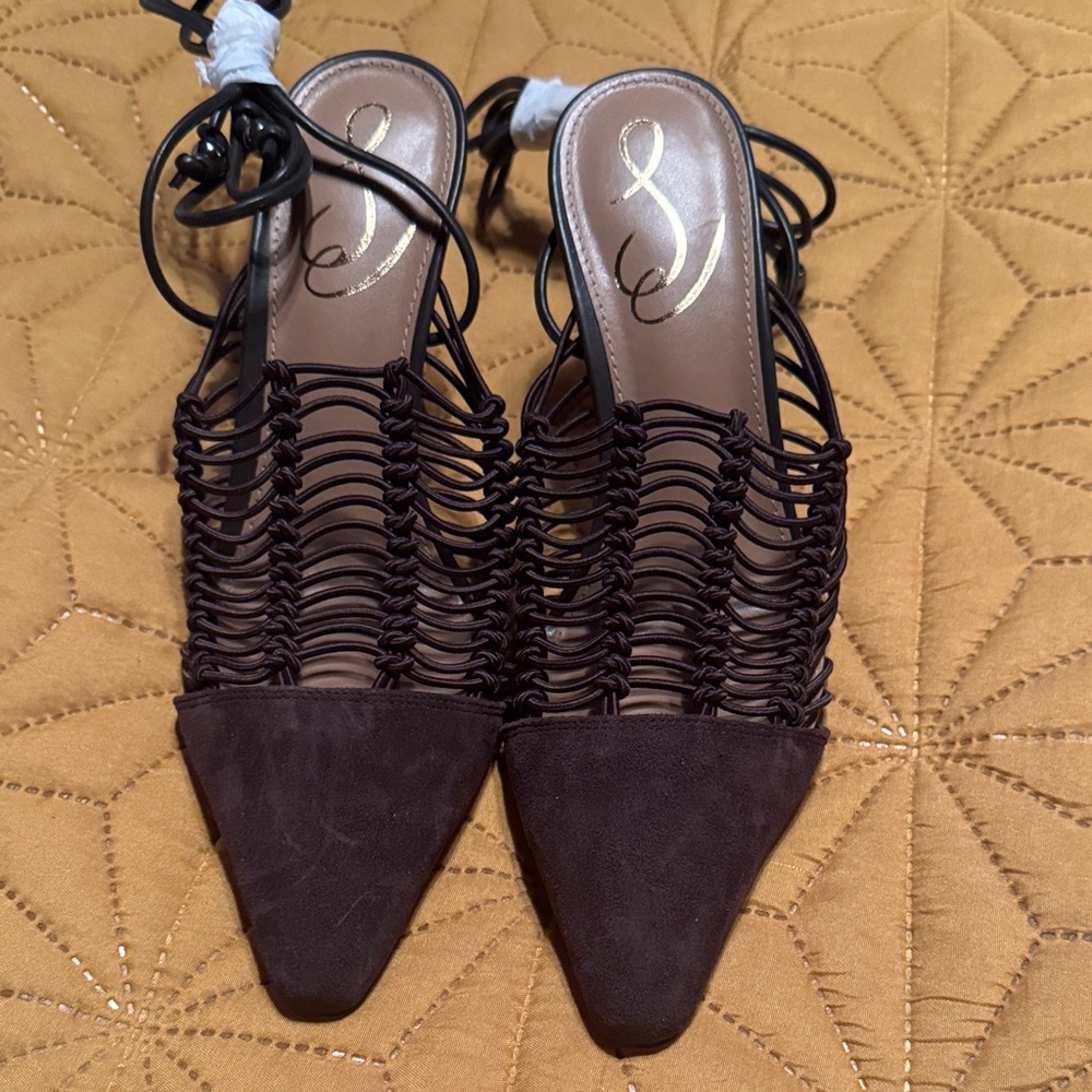 New! Sam Edelman Trinity Brown Suede/leather ankle tie pumps  Women's size 6.5